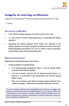 Integrity of Learning certification<br><small>Integrity of Learning Method<sup>TM</sup> (ILM) & Integrity of learning experience<sup>TM</sup> (ILE)</small>