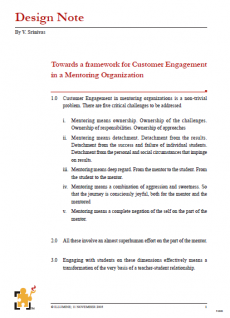 Design Note: Towards a framework for Customer Engagement in a Mentoring Organization