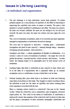 Issues in Life-long Learning<br><small>– in individuals and organizations</small>