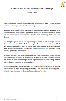 Relevance of Swami Vivekananda’s Message <small>for today’s youth</small>