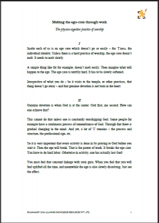 Melting the ego-core through work <small>The physico-cognitive practice of worship</small>